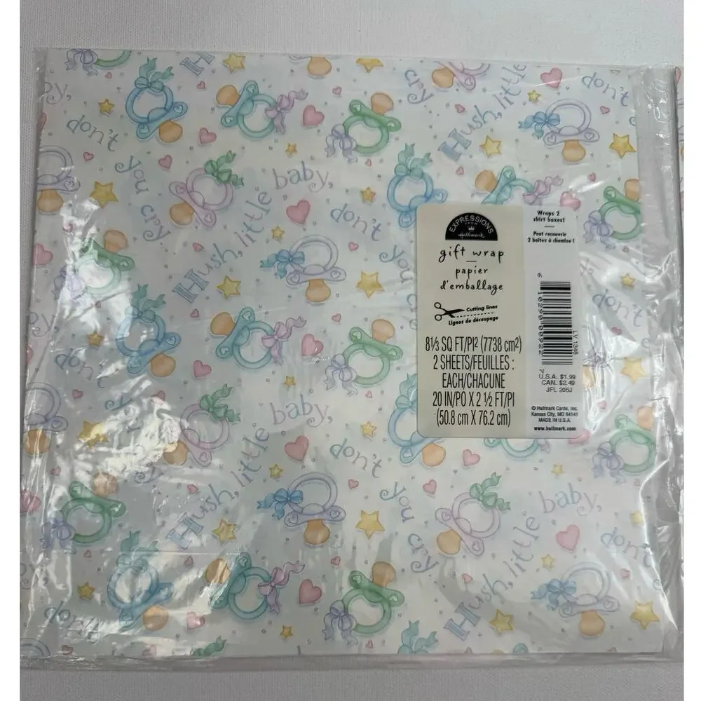 Two New Packages Vintage 90s Baby Shower Wrapping‎ Paper - 4 Total Sheets